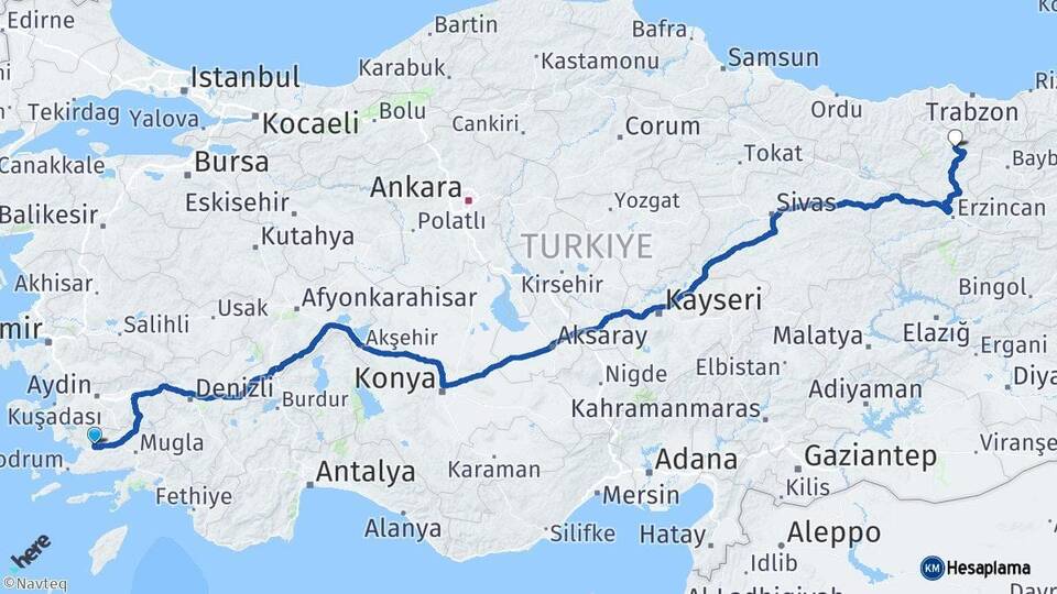 Muğla Milas Gümüşhane Arası Kaç Km - Yol Haritası