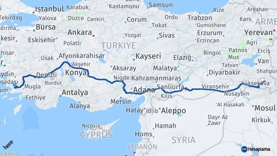 Muğla Milas Hakkari Arası Kaç Km - Yol Haritası