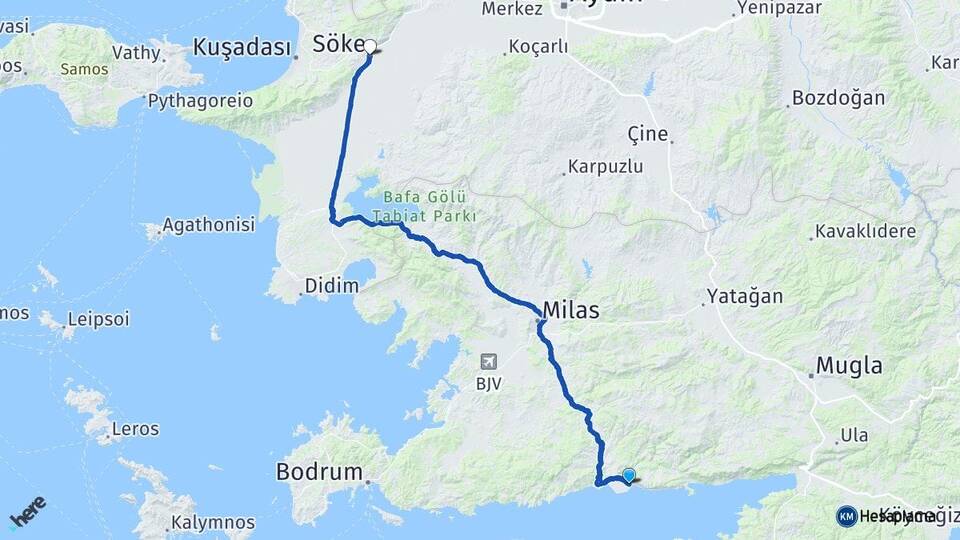 Muğla Milas Ören Söke Aydın Arası Kaç Km - Yol Haritası