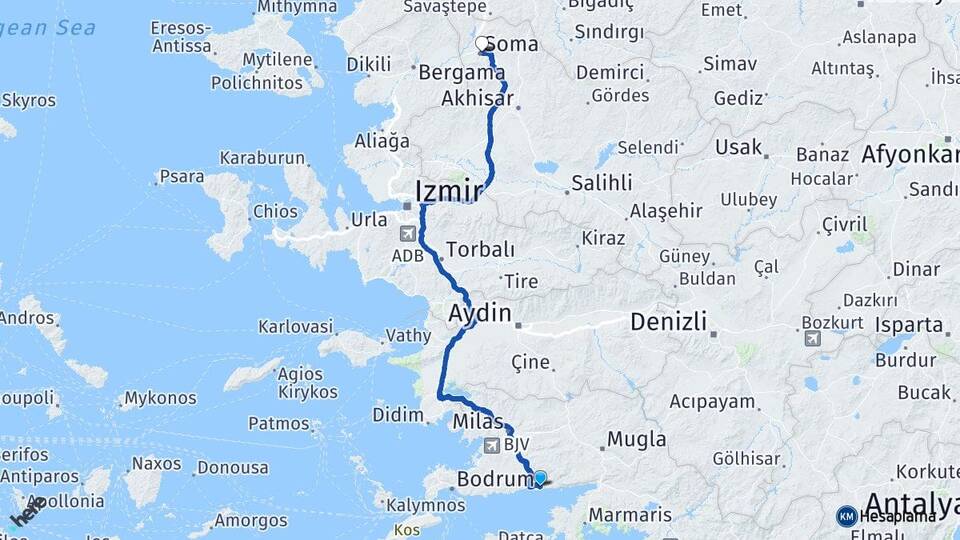 Muğla Milas Ören Soma Manisa Arası Kaç Km - Yol Haritası