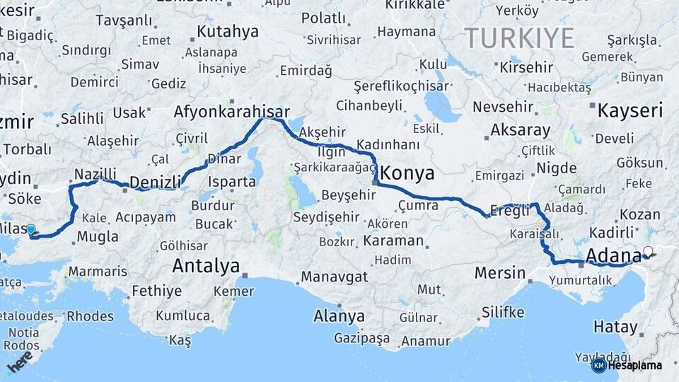Muğla Milas Osmaniye Arası Kaç Km - Yol Haritası