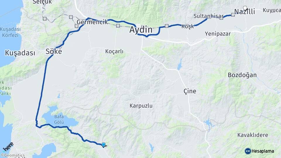 Muğla Milas Selimiye Nazilli Aydın Arası Kaç Km - Yol Haritası