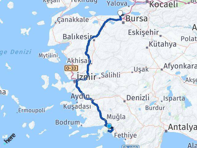 Muğla Mudanya Bursa Arası Kaç Km - Yol Haritası