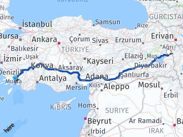Muğla Muradiye Van Arası Kaç Km - Yol Haritası
