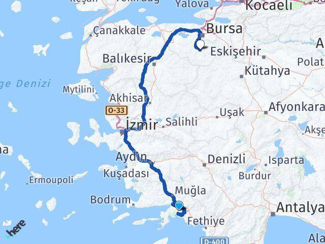 Muğla Orhaneli Bursa Arası Kaç Km - Yol Haritası