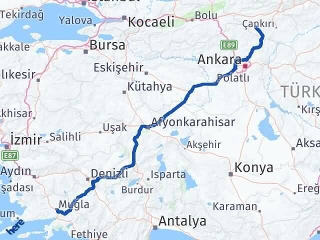Muğla Orta Çankırı Arası Kaç Km - Yol Haritası