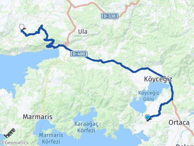 Muğla Ortaca Dalyan Denizova Menteşe Arası Kaç Km - Yol Haritası