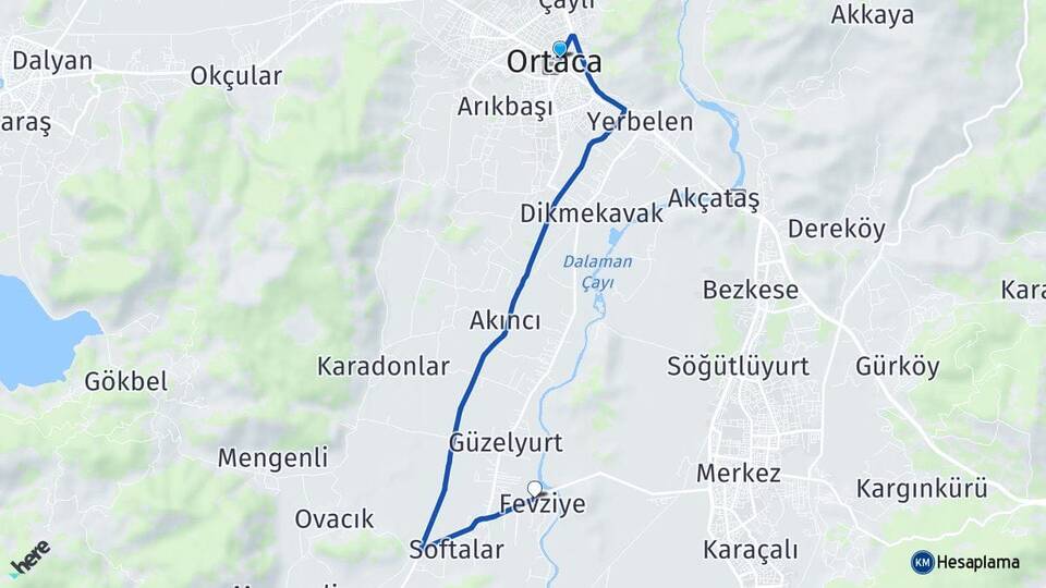 Muğla Ortaca Fevziye Ortaca Arası Kaç Km - Yol Haritası