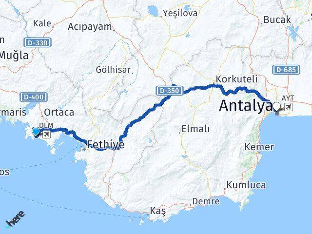 Muğla Ortaca Sarıgerme Antalya Arası Kaç Km - Yol Haritası