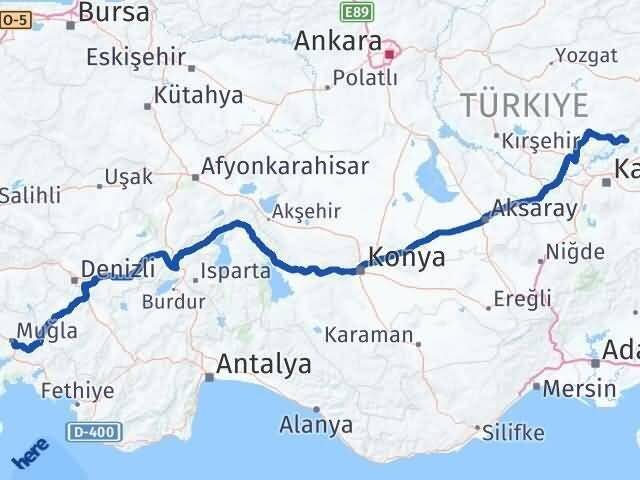 Muğla Özvatan Kayseri Arası Kaç Km - Yol Haritası