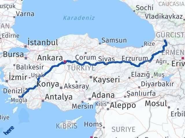 Muğla Posof Ardahan Arası Kaç Km - Yol Haritası