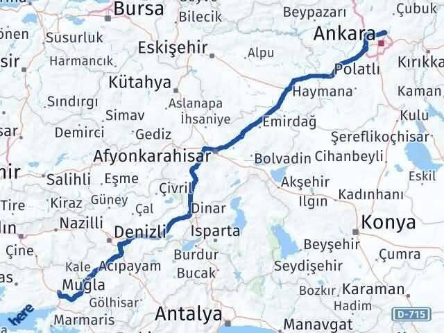 Muğla Pursaklar Ankara Arası Kaç Km - Yol Haritası