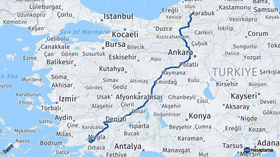 Muğla Safranbolu Karabük Arası Kaç Km - Yol Haritası