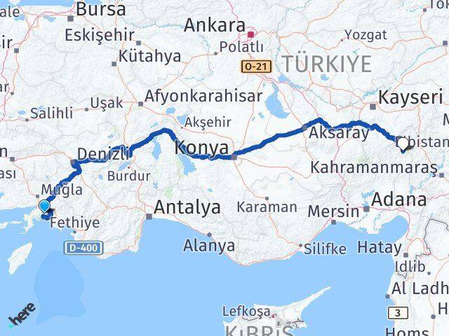 Muğla Saimbeyli Adana Arası Kaç Km - Yol Haritası