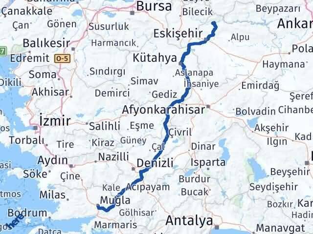 Muğla Sarıcakaya Eskişehir Arası Kaç Km - Yol Haritası