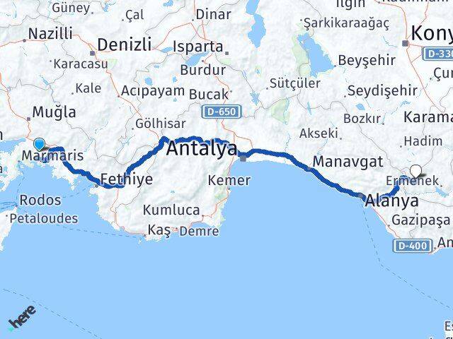 Muğla Sarıveliler Karaman Arası Kaç Km - Yol Haritası