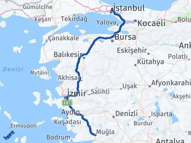 Muğla Sarıyer İstanbul Arası Kaç Km - Yol Haritası