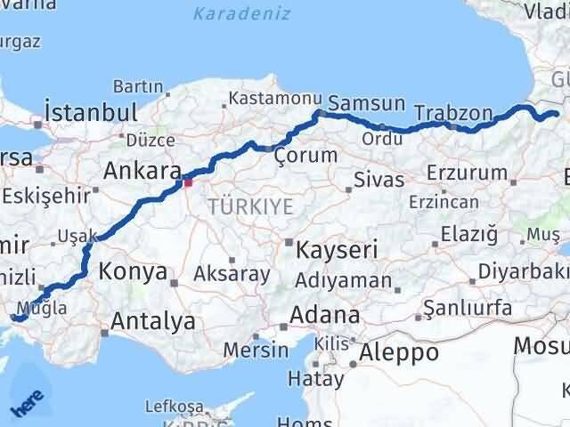 Muğla Şavşat Artvin Arası Kaç Km - Yol Haritası