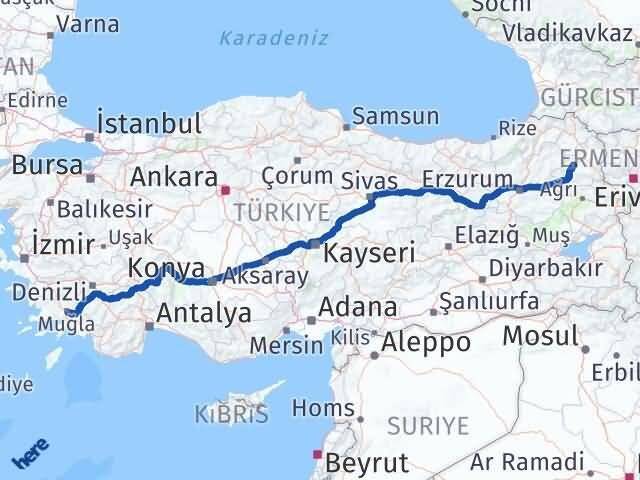 Muğla Selim Kars Arası Kaç Km - Yol Haritası