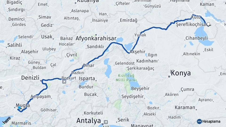 Muğla Şereflikoçhisar Ankara Arası Kaç Km - Yol Haritası