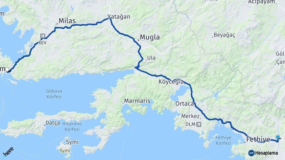 Muğla Seydikemer Bodrum Arası Kaç Km - Yol Haritası