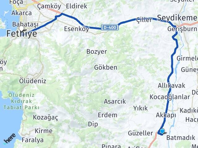 Muğla Seydikemer Çaykenarı Fethiye Arası Kaç Km - Yol Haritası
