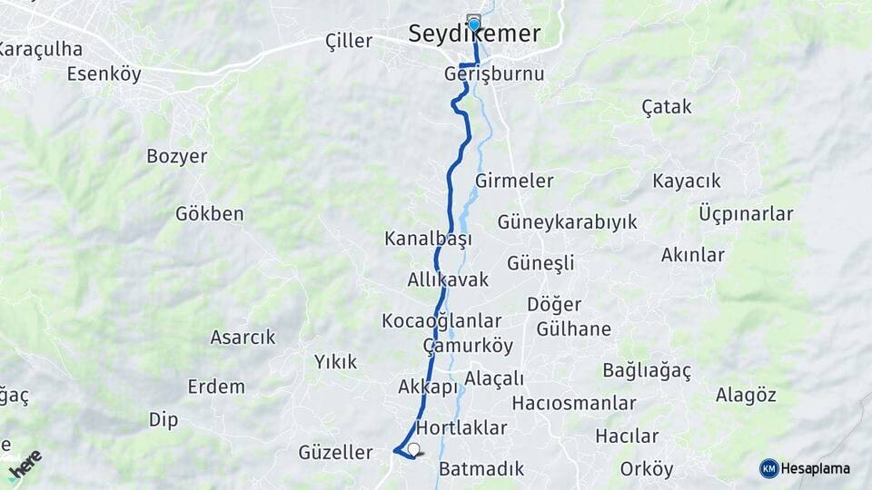 Muğla Seydikemer Çaykenarı Seydikemer Arası Kaç Km - Yol Haritası