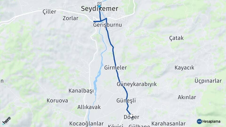 Muğla Seydikemer Döğer Seydikemer Arası Kaç Km - Yol Haritası
