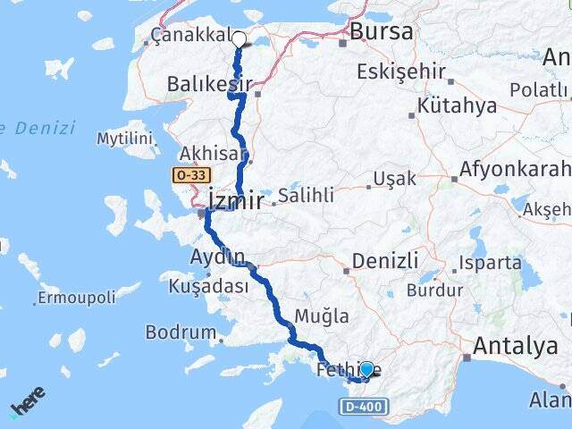 Muğla Seydikemer Gönen Balıkesir Arası Kaç Km - Yol Haritası