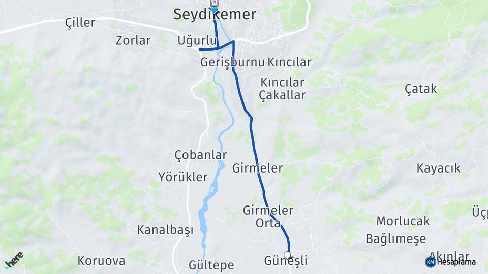 Muğla Seydikemer Güneşli Seydikemer Arası Kaç Km - Yol Haritası