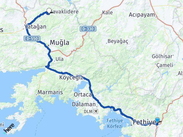 Muğla Seydikemer Kavaklıdere Arası Kaç Km - Yol Haritası