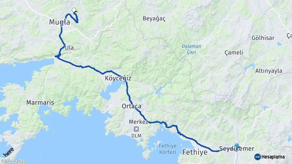 Muğla Seydikemer Menteşe Arası Kaç Km - Yol Haritası