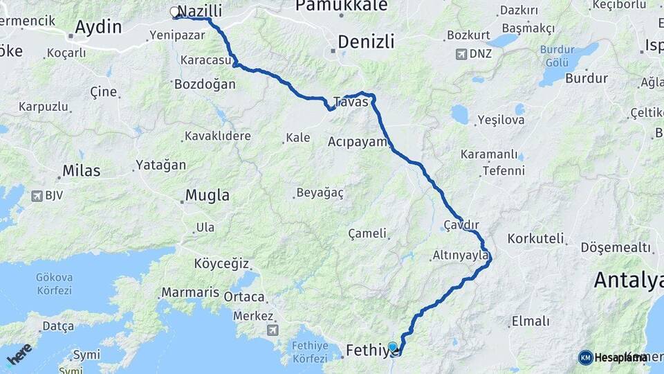 Muğla Seydikemer Nazilli Aydın Arası Kaç Km - Yol Haritası
