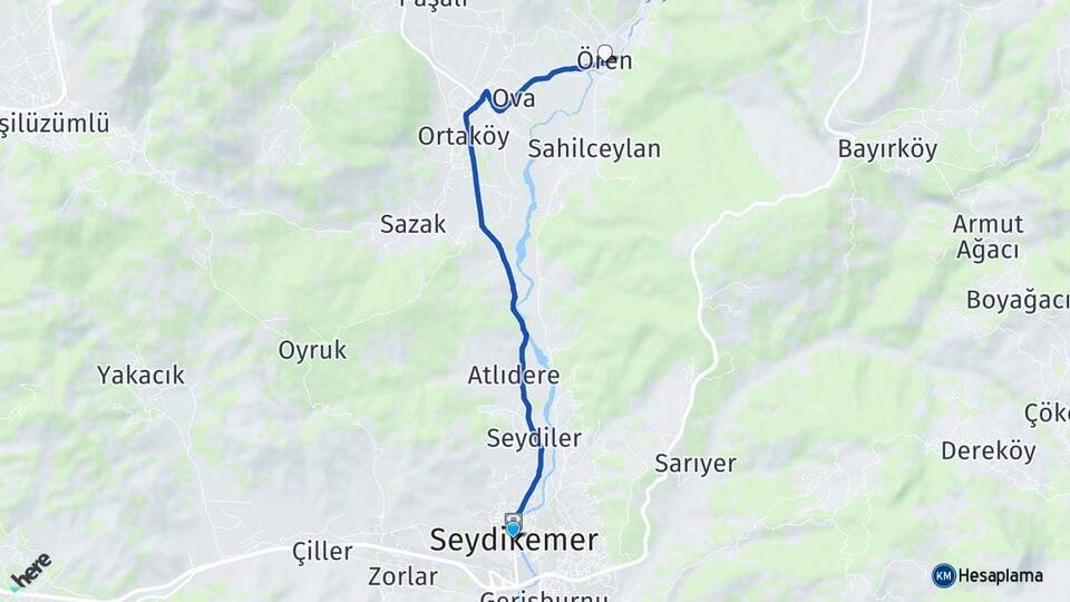 Muğla Seydikemer Ören Seydikemer Arası Kaç Km - Yol Haritası