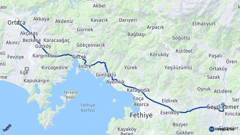 Muğla Seydikemer Ortaca Arası Kaç Km - Yol Haritası