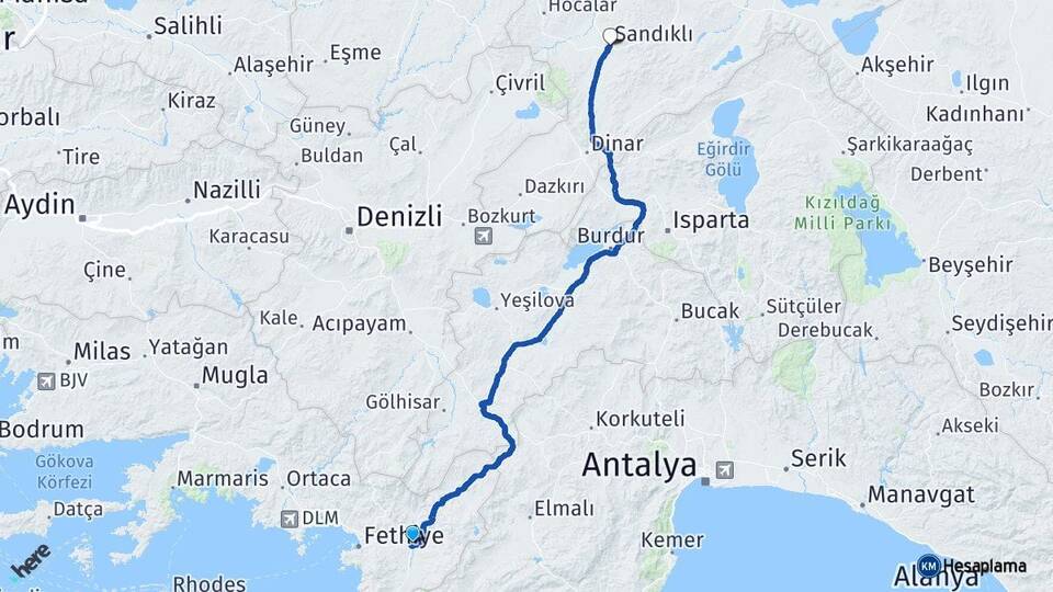 Muğla Seydikemer Sandıklı Afyonkarahisar Arası Kaç Km - Yol Haritası
