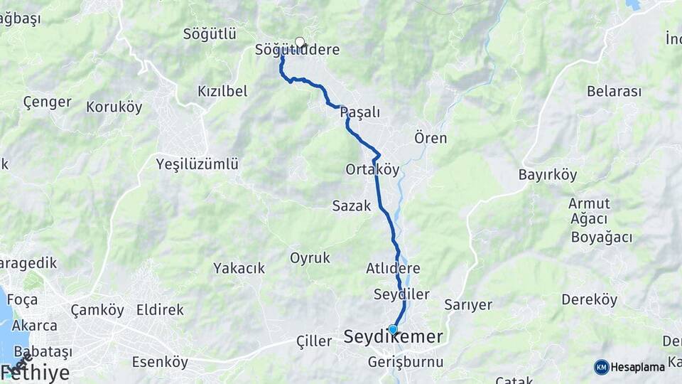Muğla Seydikemer Söğütlüdere Seydikemer Arası Kaç Km - Yol Haritası