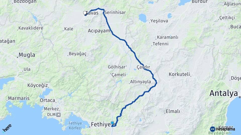 Muğla Seydikemer Tavas Denizli Arası Kaç Km - Yol Haritası