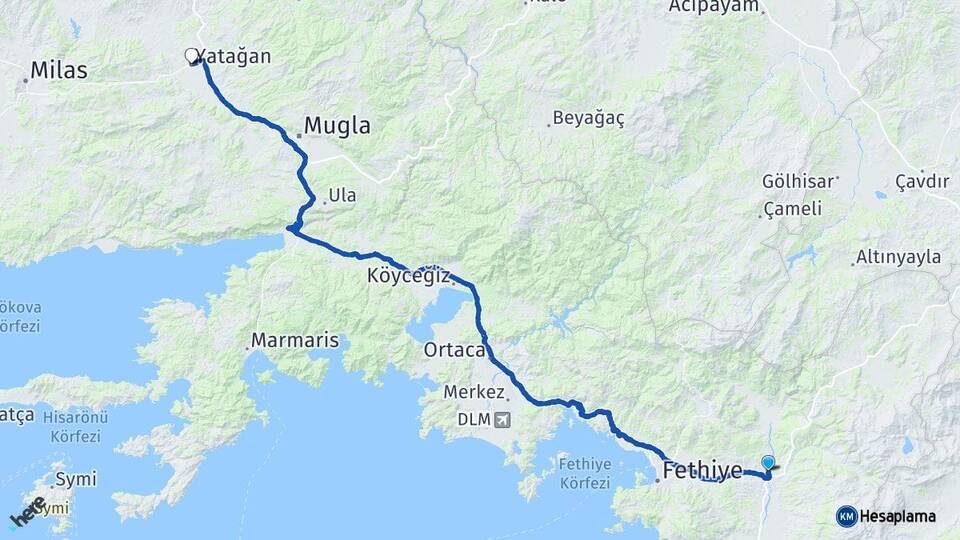 Muğla Seydikemer Yatağan Arası Kaç Km - Yol Haritası