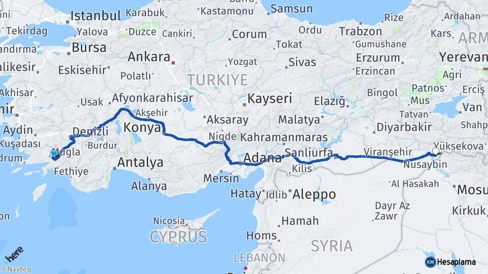 Muğla Silopi Şırnak Arası Kaç Km - Yol Haritası