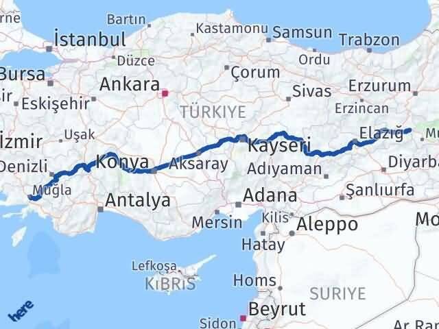 Muğla Solhan Bingöl Arası Kaç Km - Yol Haritası