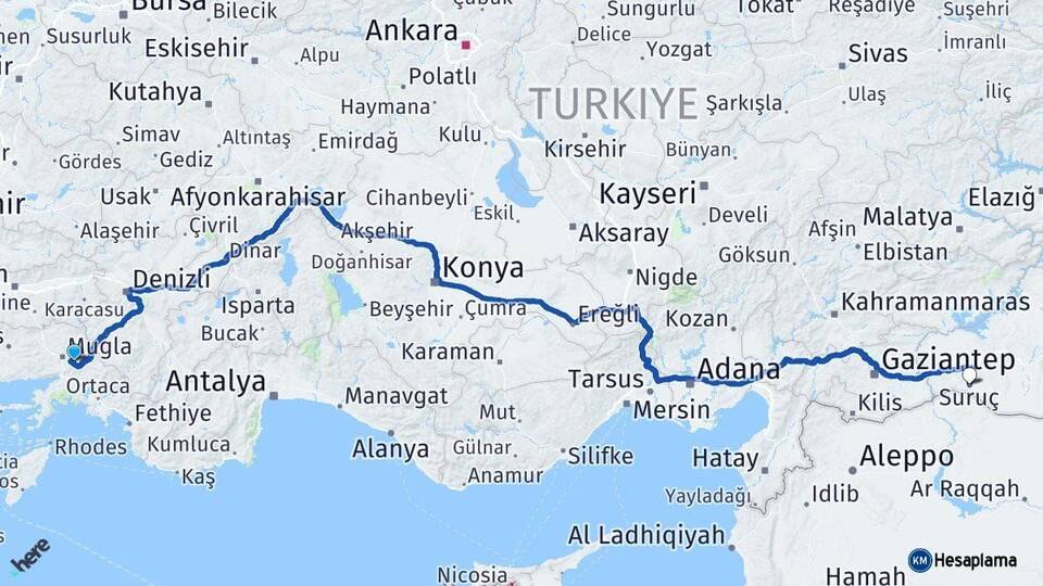 Muğla Suruç Şanlıurfa Arası Kaç Km - Yol Haritası