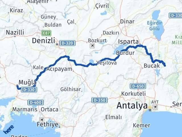 Muğla Sütçüler Isparta Arası Kaç Km - Yol Haritası