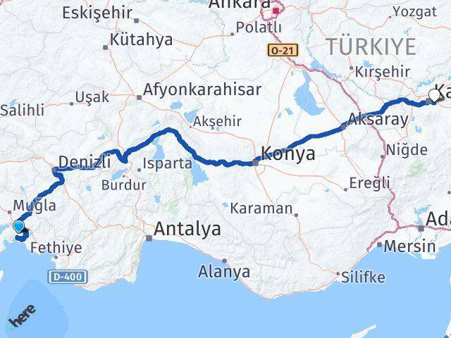 Muğla Talas Kayseri Arası Kaç Km - Yol Haritası