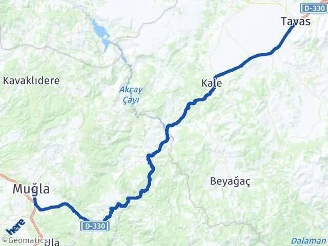 Muğla Tavas Denizli Arası Kaç Km - Yol Haritası
