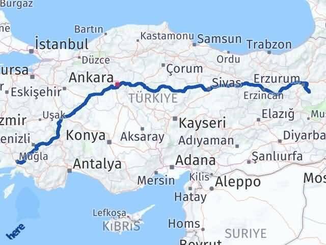 Muğla Tekman Erzurum Arası Kaç Km - Yol Haritası