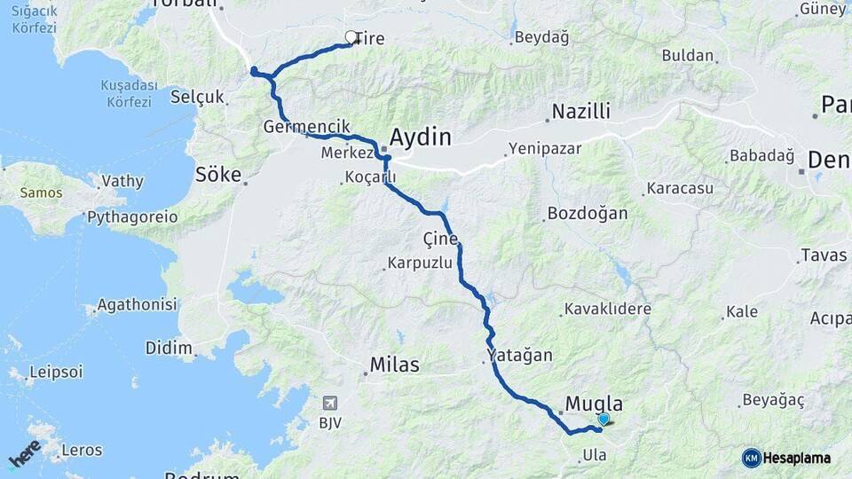 Muğla Tire İzmir Arası Kaç Km - Yol Haritası