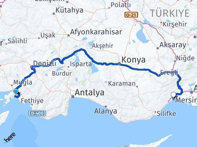Muğla Toroslar Mersin Arası Kaç Km - Yol Haritası