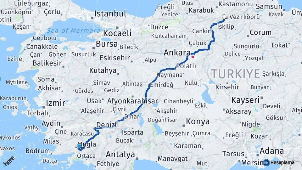 Muğla Tosya Kastamonu Arası Kaç Km - Yol Haritası