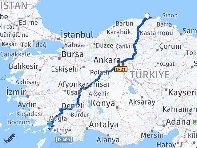 Muğla Türkeli Sinop Arası Kaç Km - Yol Haritası